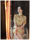 Elegant traditional Chinese dress, Chinese Cheongsam Dress, Ball Gowns, short sleeve, mandarin collar