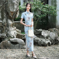 Free alteration, Traditional Chinese Qipao dress, Evening Dress, 2 colors, floral prints, mandarin collar
