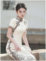 Elegant traditional Chinese dress, Chinese Cheongsam Dress, Ball Gowns, short sleeve, mandarin collar