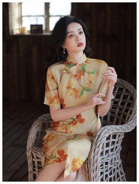 traditional chinese dress short Chinese dress Chineses Dresses Retro Short Qipao For women girls show thin printed restoring ancient ways sexy