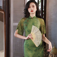 Free alteration, Traditional Chinese Qipao dress, Evening Dress, green color, mandarin collar