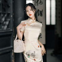 Free alteration, Traditional Chinese Qipao dress, Evening Dress, floral prints, mandarin collar