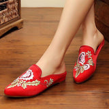 Chinese Embroidery slipper, Women's Slip-on, shoes, flower plant pattern, Embroidered Mule, Low heel, Wine Red, Black, Red, work from home