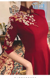 Custom make available, Chinese wedding dress, embroidered qipao, Red embroidery flower Cheongsam, Bridal dress, tea Ceremony