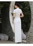 Custom make available,, Traditional Chinese dress, embroidered Cheongsam, China wedding dress, White gold color wedding qipao, minimalist design