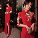 Custom make available, Chinese wedding dress, traditional Chinese dress, embroidered Cheongsam, Bridal dress, mermaid tail dress, mandarin collar