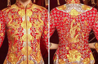 Chinese wedding dress, traditional Chinese dress, embroidered Qun Kwa, Bridal dress, tea ceremony, mandarin collar