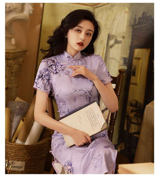 Free alteration, Traditional Chinese Qipao dress, Evening Dress, purple color, mandarin collar