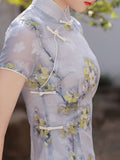 Free alteration, Modern Chinese Qipao, Evening Dress, floral print, mandarin collar