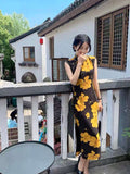 Chinese Cheongsam, Black qipao, Evening Dress, Ball Gown, Sleeveless summer qipao, Mandarin collar