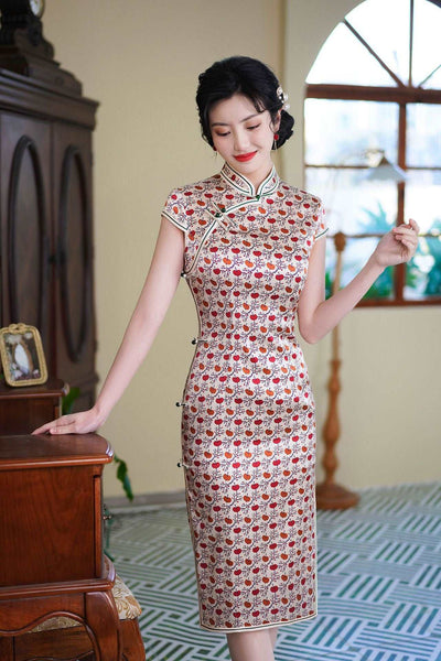 Free alteration, modern Chinese Qipao, Mulberry Silk cheongsam, kneelength dress