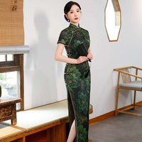 Free alteration, Traditional Chinese Qipao dress, Evening Dress, green floral dress, full length, mandarin collar