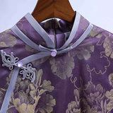 Chinese Cheongsam, purple color qipao, Evening Dress, Ball Gown, floral print, Mandarin collar