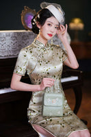 Free alteration, Modern Chinese Qipao, Mulberry Silk cheongsam, light green floral qipao, kneelength dress