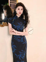 Modern Chinese Qipao dress, Evening Dress, kneelength qipao, mandarin collar