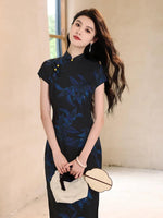 Modern Chinese Qipao dress, Evening Dress, kneelength qipao, mandarin collar