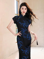 Modern Chinese Qipao dress, Evening Dress, kneelength qipao, mandarin collar