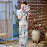 Chinese Cheongsam, Evening Dress, Ball Gown, light blue floral dress, Mandarin collar