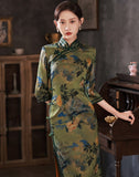 Elegant traditional Chinese dress, Chinese Cheongsam Dress, Evening Dress, Ball Gowns, Long Evening Dresses, 3/4 sleeve, mandarin collar