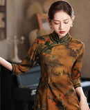 Elegant traditional Chinese dress, Chinese Cheongsam Dress, Ball Gowns, Long Evening Dresses, 3/4 sleeve, mandarin collar