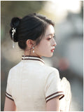 Modern Chinese Qipao, Chinese Cheongsam Dress, Ball Gowns, short sleeve, mandarin collar