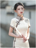 Elegantes traditionelles chinesisches Kleid, chinesisches Cheongsam-Kleid, Ballkleider, kurze Ärmel, Stehkragen