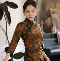 Elegant traditional Chinese dress, Chinese Cheongsam Dress, Ball Gowns, Long Evening Dresses, 3/4 sleeve, mandarin collar