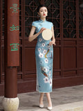 Modern Chinese Qipao, Mulberry Silk cheongsam,  Evening Dress,  blue color qipao