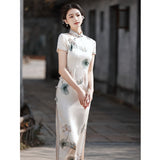 Free alteration, Traditional Chinese Qipao dress, Evening Dress, lotus flower prints, mandarin collar