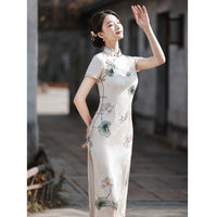 Free alteration, Traditional Chinese Qipao dress, Evening Dress, lotus flower prints, mandarin collar