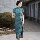 Free alteration, Traditional Chinese Qipao, Evening Dress, blue color, ball gowns, mandarin collar