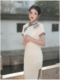 Elegantes traditionelles chinesisches Kleid, chinesisches Cheongsam-Kleid, Ballkleider, kurze Ärmel, Stehkragen
