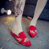 Chinese Embroidery slipper, Women's Slip-on, shoes, swallow pattern, Embroidered Mule, Low heel, Wine Red, Red, Black, work from home