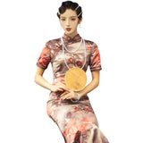 Traditional Chinese dress, Chinese Cheongsam, Evening Dresses, flower pattern, mandarin collar