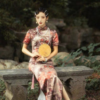 Traditional Chinese dress, Chinese Cheongsam, Evening Dresses, flower pattern, mandarin collar