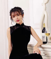 Modern Chinese Qipao,  Modern Cheongsam, black qipao, Evening Dress, Ball Gowns, velvet and lace
  

  
















      2 reviews