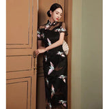 Elegant traditional Chinese dress, Chinese Cheongsam Dress, Evening Dresses, Lace dress, mandarin collar, Crane pattern