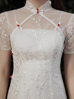 Custom make available, custom made wedding dress, traditional Chinese dress, white embroidered Cheongsam, Bridesmaid dress, minimalist design