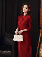 Traditional Chinese dress, Chinese Cheongsam, warm winter qipao, wedding dress, Bridal dress, gift for her, 3/4 Sleeve, mandarin collar