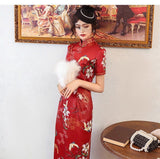 Traditional Chinese dress, Chinese Cheongsam, Red qipao, Evening Dress, Ball Gowns, lily flower prints, tea ceremony, mandarin collar