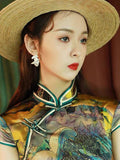 Traditional Chinese dress, Cheongsam, qipao, Evening Dress, Silk qipao, Chinese painting print, Spring dress, mandarin collar