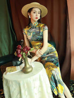 Traditional Chinese dress, Cheongsam, qipao, Evening Dress, Silk qipao, Chinese painting print, Spring dress, mandarin collar