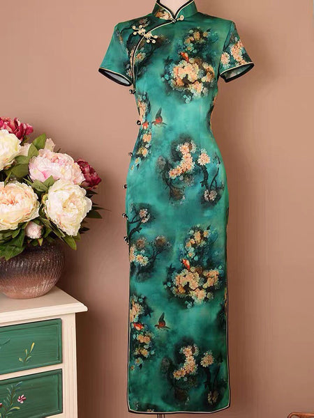 Modern Chinese Qipao, mulberry silk Cheongsam, Silk qipao, spring dress, teal color qipao