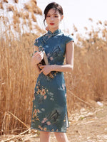 Qipao chinois moderne, robe de soirée, qipao en soie, qipao de couleur bleue