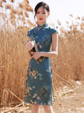 Qipao chinois moderne, robe de soirée, qipao en soie, qipao de couleur bleue