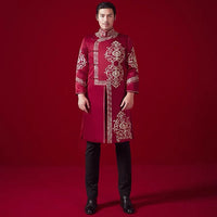 Men’s wedding suit, Chinese wedding suit,  Wedding Tang Jacket, Burgundy embroidered suit, Mandarin collar