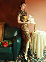 Traditional Chinese dress, Chinese Cheongsam, modern golden color qipao, Ball Gowns, Long Evening Dress, mandarin collar