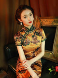 Traditional Chinese dress, Chinese Cheongsam, modern golden color qipao, Ball Gowns, Long Evening Dress, mandarin collar