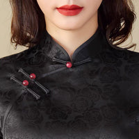 Traditional Chinese dress, Chinese Cheongsam, Black Jacquard Evening Dress, Ball Gowns, Long Evening Dress, mandarin collar