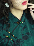 Traditional Chinese Cheongsam, spring Qipao, Green color, flower prints, mandarin collar, 3/4 sleeve
